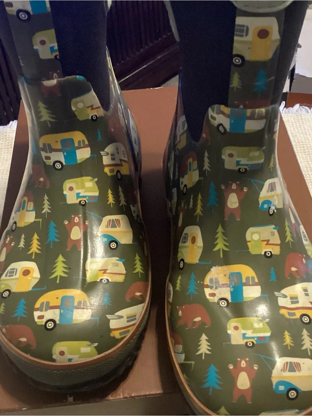 Kids Thick Rainy Boots Camper Print Splashy Outdoors weather Nature NO INSERTS